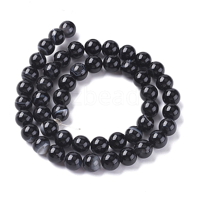 Natural Black Agate Beads Strands G-G582-8mm-60-1