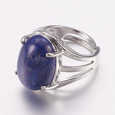 Natural Lapis Lazuli Wide Band Finger Rings X-RJEW-K224-A15-1