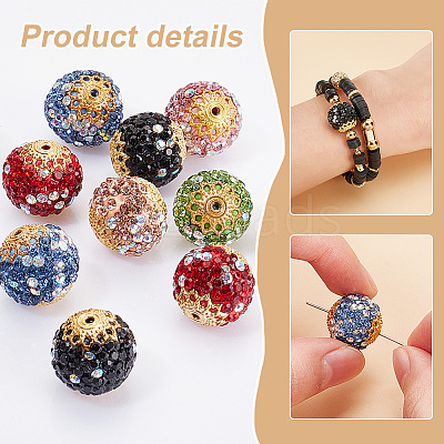 12Pcs 6 Colors Glass Rhinestone Clay Pave Beads FIND-PH0018-36-1
