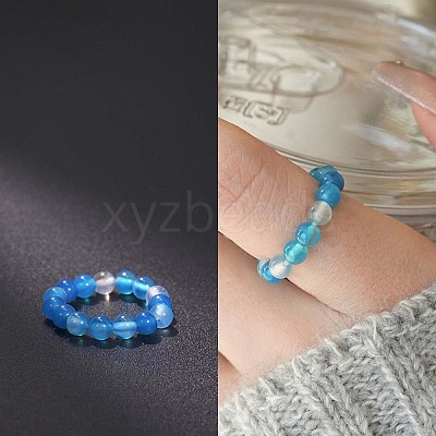 Natural Blue Agate Stretchy Finger Rings FS-WG01730-18-1