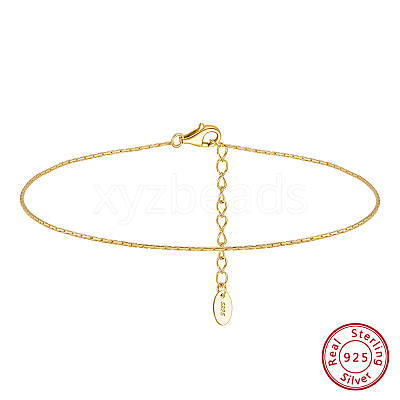 925 Sterling Silver Boston Link Chain Anklet AJEW-Z029-16G-1