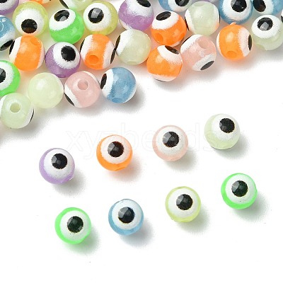 70Pcs 7 Colors Luminous & Printed Opaque Acrylic Beads LACR-FS0001-01-1