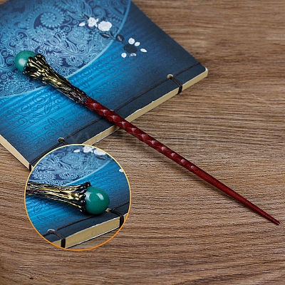 Natural Green Aventurine Magic Wand with Wooden Findings PW-WG44227-03-1