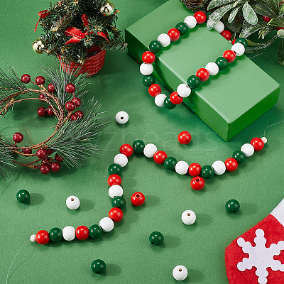 Christmas Theme 5 Strands Spray Painted Natural Wood Beads Strands WOOD-SP0001-02A-1