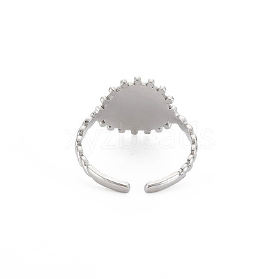 Non-Tarnish 304 Stainless Steel Flat Round with Initial Letter Open Cuff Ring for Men Women RJEW-S405-246P-T-1