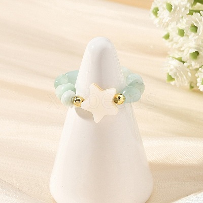 2Pcs Glass with Natural Freshwater Shell Beads Rings RJEW-JR01114-1
