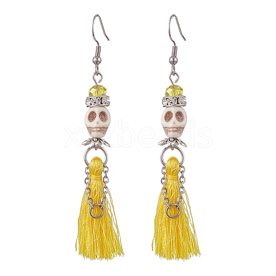 Synthetic Turquoise Skull Dangle Earrings EJEW-TA00235-04-1