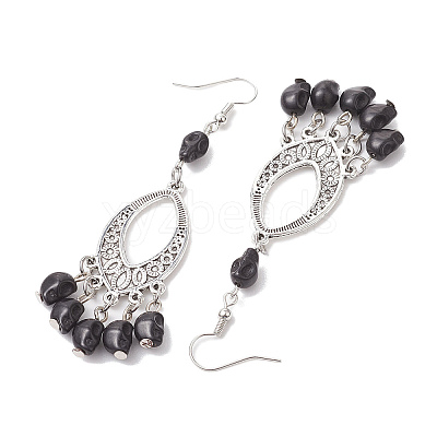 Halloween Skull Dyed Synthetic Turquoise & Alloy Dangle Earrings EJEW-JE05890-1