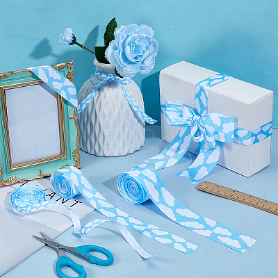 15 Yards 3 Styles Polyester Cloud Printed Grosgrain Ribbons OCOR-OC0001-76-1