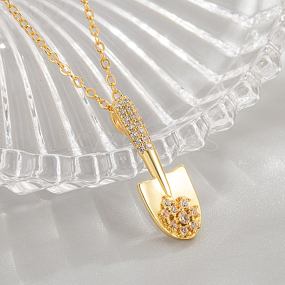 Brass Micro Pave Clear Cubic Zirconia Shovel Pendant Necklaces for Women WG2A015-02-1