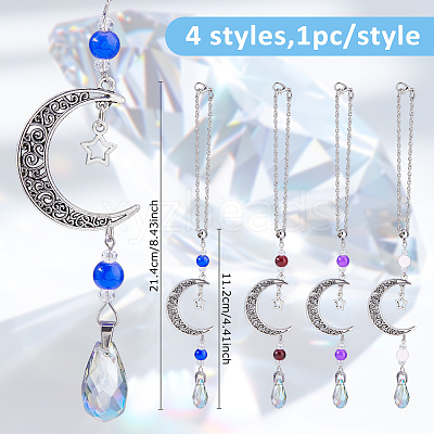 4Pcs Glass Teardrop & Alloy Moon Pendant Decorations HJEW-DC00104-1