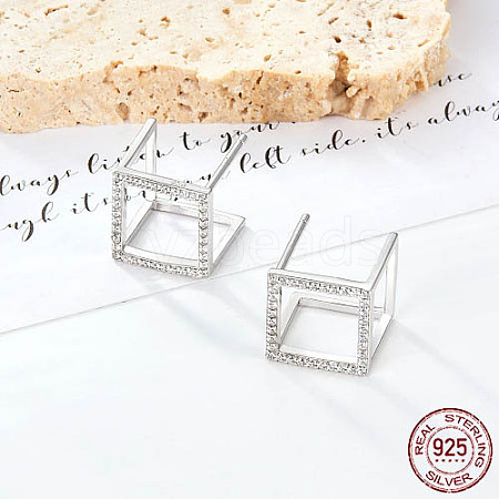 Rhodium Plated Sterling Silver Cube Stud Earrings BJ2625-1