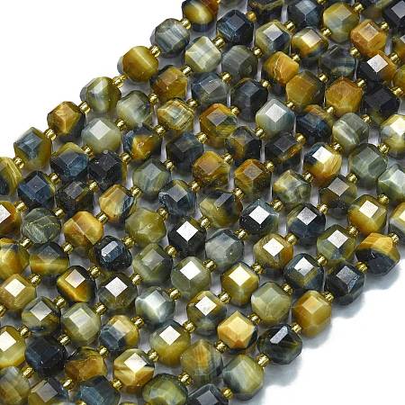 Dyed Natural Yellow & Blue Tiger Eye Beads Strands G-K389-A26-01-1