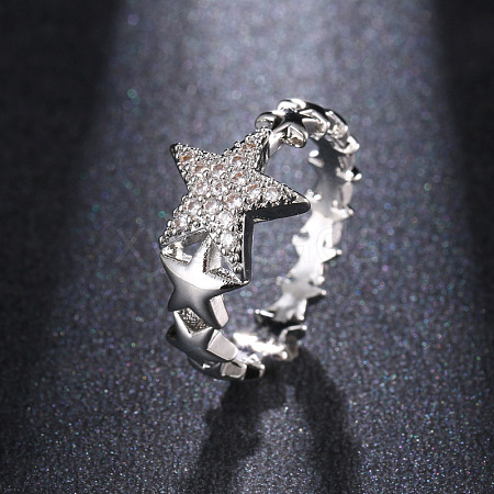 Star Brass Micro Pave Clear Cubic Zirconia Finger Rings for Women FS-WGB2D32-01-1