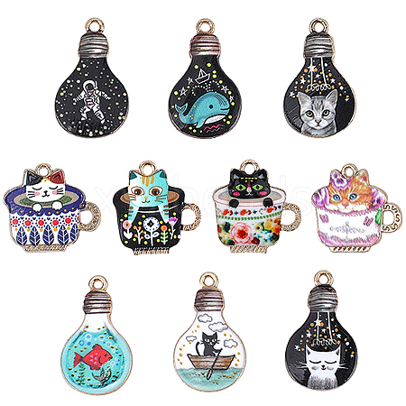 SUNNYCLUE 20Pcs 10 Style Alloy Enamel Pendants ENAM-SC0003-45-1