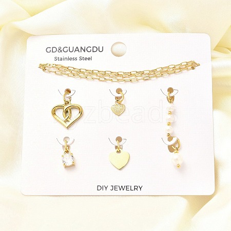 Cubic Zirconia & Shell Pearl Heart Round Pendant & Necklaces & Bracelets Sets SJEW-Q002-02G-1