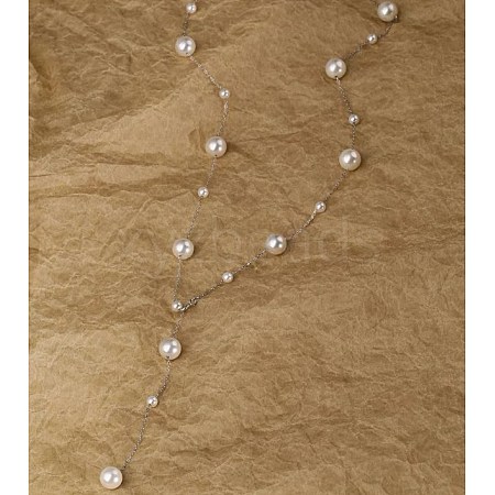 Stainless Steel & Imitation Pearl Round Link Chain Necklaces for Women WGE4439-02-1