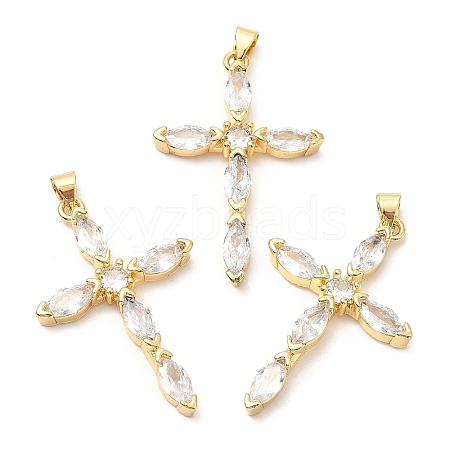 Rack Plating Brass Micro Pave Cubic Zirconia Pendants X-KK-A185-36G-1