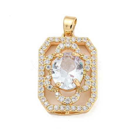 Brass Micro Pave Clear Cubic Zirconia Pendants KK-P263-25KCG-01-1