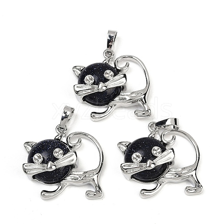 Synthetic Blue Goldstone Kitten Pendants G-J386-C17-11-1