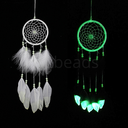 Luminous Woven Net/Web with Feather Wind Chimes LUMI-PW0004-036B-1