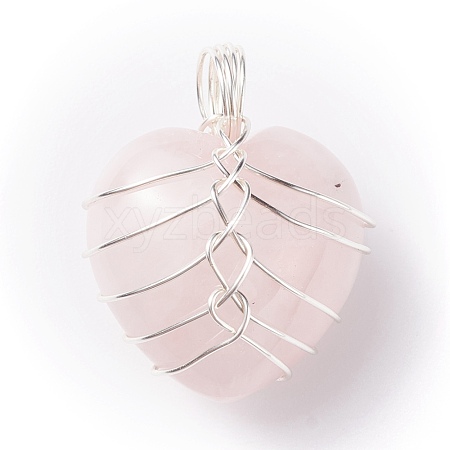 Natural Rose Quartz Gemstone Pendants PALLOY-JF01303-04-1