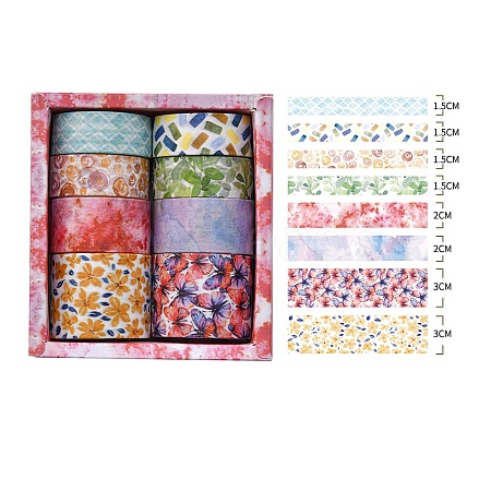 8 Rolls Vintage Flower Paper Decorative Paper Tapes Set STIC-H002-03A-1