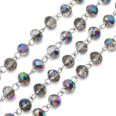 Faceted Rondelle Handmade Electroplate Glass Beads Chains X-AJEW-JB00130-01-1