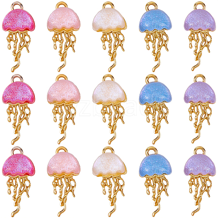 20Pcs 5 Colors Alloy Resin Pendants FIND-BM0001-61G-1