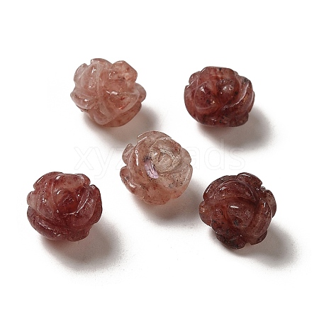 Natural Strawberry Quartz Carved Flower Beads G-O156-B-22-1