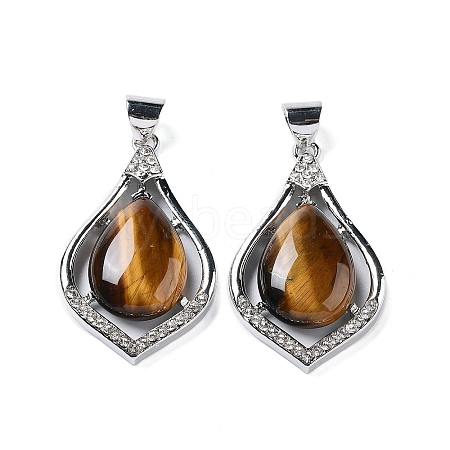 Natural Tiger Eye Teardrop Pendants G-A093-01P-01-1