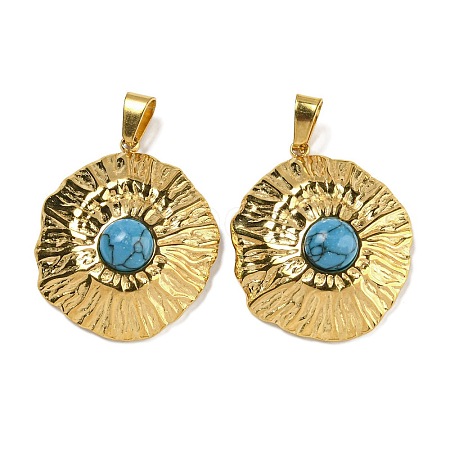 Ion Plating(IP) 304 Stainless Steel Pave Synthetic Turquoise Pendants STAS-U024-15G-08-1