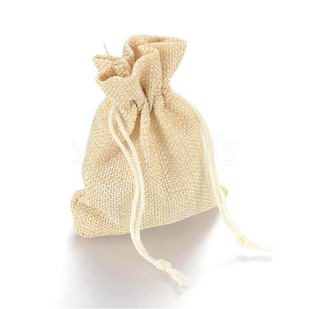 Polyester Imitation Burlap Packing Pouches Drawstring Bags ABAG-R005-14x10-13-1