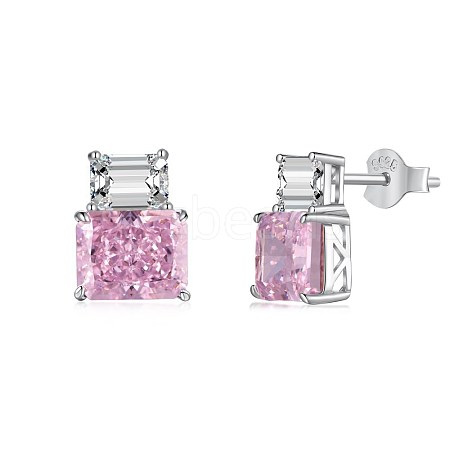 Rectangle 925 Sterling Silver Micro Pave Cubic Zirconia Stud Earrings for Woman EJEW-F350-05P-1