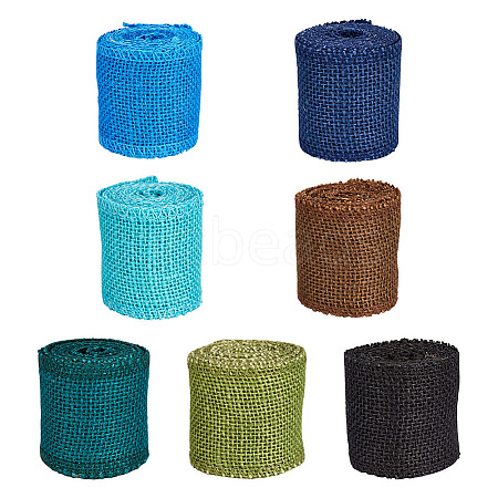 Beadthoven 7 Rolls 7 Colors Burlap & Linen Ribbon OCOR-BT0001-03-1