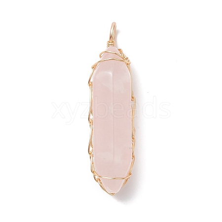 Natural Rose Quartz Copper Wire Wrapped Pendants PALLOY-JF02059-01-1