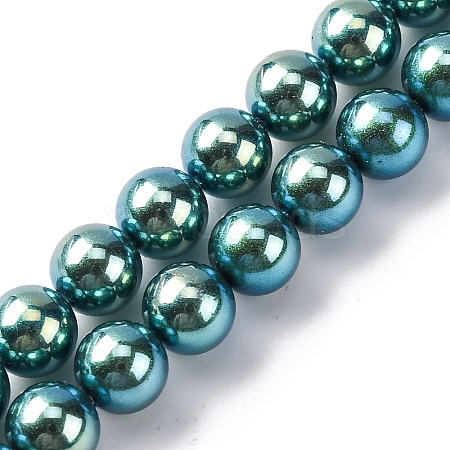 UV Plating Pearlized Glass Pearl Beads Strands GLAA-F128-01A-T24-1