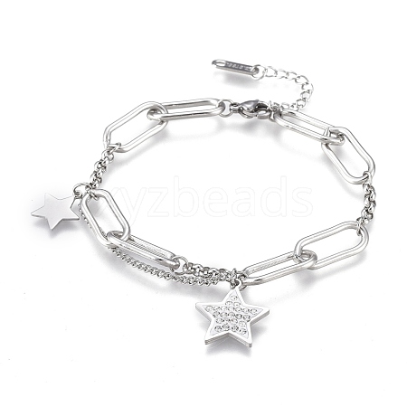 304 Stainless Steel Charm Bracelets BJEW-K219-03P-1