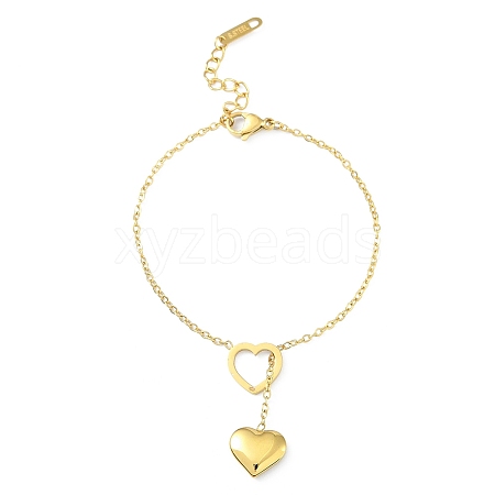 Ion Plating(IP) 304 Stainless Steel Heart Shape Pendants Bracelets for Women BJEW-K254-13G-1