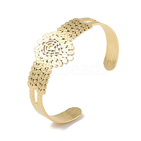 304 Stainless Steel Hollow Leaf Open Cuff Bangles for Women BJEW-U002-07G-1