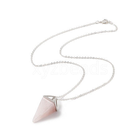 Natural Rose Quartz Geometry Pendant Necklace NJEW-JN04239-01-1