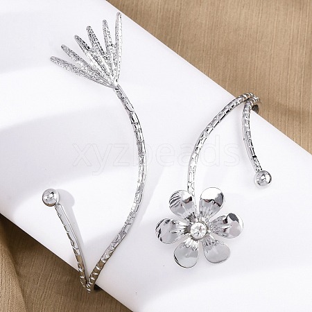 Flower Alloy Arm Cuff Bangles for Girl Women AJEW-A063-01G-P-1