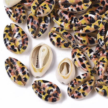 Printed Natural Cowrie Shell Beads X-SSHEL-R047-01-B07-1