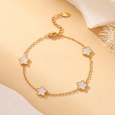 Stylish Stainless Steel White Shell Star Link Bracelets QB6691-1