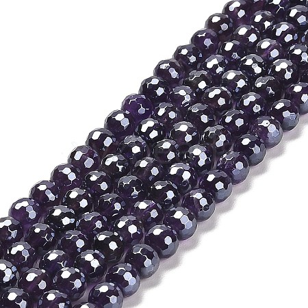 Electroplated Natural Amethyst Round Beads Strands G-L598-A05-01-1