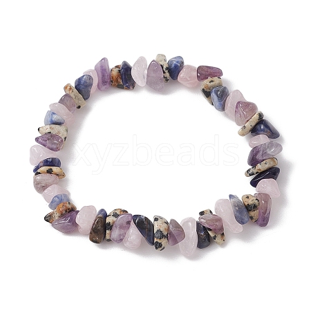 Natural Mixed Gemstone Chips Stretch Bracelets BJEW-JB11070-02-1