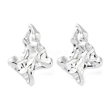 Rack Plating Brass Twist Leaf Stud Earrings EJEW-M237-08S-1