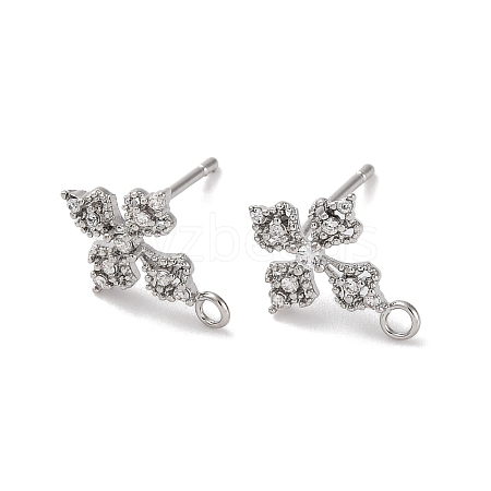Flower Brass Micro Pave Cubic Zirconia Stud Earring Findings LS-KK-U042-19P-1