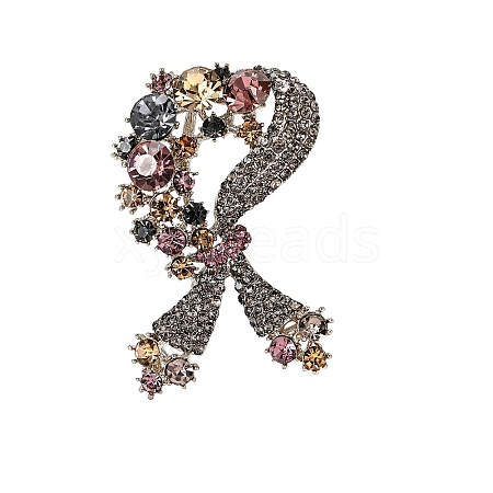 Sikl Ribbon Alloy Rhinestone Brooches for Backpack Clothes PW-WG0CC15-01-1