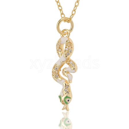 Clear Cubic Zirconia Snake Pendant Necklace with Enamel ZODI-PW0001-038A-1